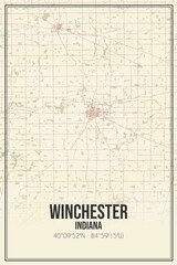 Retro US city map of Winchester, Indiana. Vintage street map.