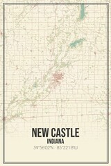 Retro US city map of New Castle, Indiana. Vintage street map.