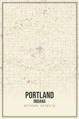Retro US city map of Portland, Indiana. Vintage street map.