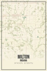 Retro US city map of Milton, Indiana. Vintage street map.