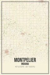 Retro US city map of Montpelier, Indiana. Vintage street map.