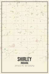 Retro US city map of Shirley, Indiana. Vintage street map.