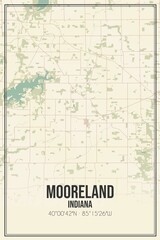 Obraz premium Retro US city map of Mooreland, Indiana. Vintage street map.