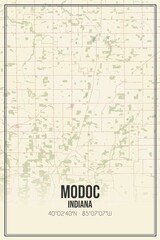 Retro US city map of Modoc, Indiana. Vintage street map.