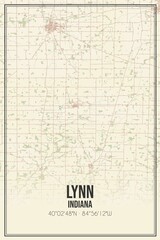 Retro US city map of Lynn, Indiana. Vintage street map.