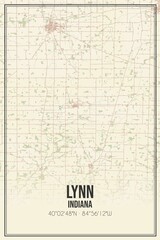 Fototapeta premium Retro US city map of Lynn, Indiana. Vintage street map.