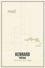 Retro US city map of Kennard, Indiana. Vintage street map.
