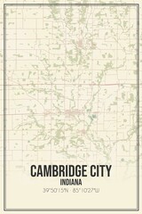 Retro US city map of Cambridge City, Indiana. Vintage street map.