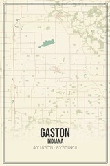Retro US city map of Gaston, Indiana. Vintage street map.