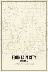 Retro US city map of Fountain City, Indiana. Vintage street map.