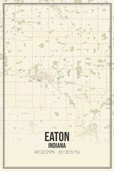 Retro US city map of Eaton, Indiana. Vintage street map.