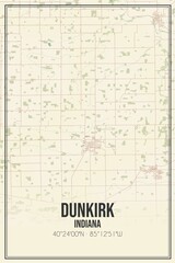 Retro US city map of Dunkirk, Indiana. Vintage street map.