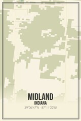 Retro US city map of Midland, Indiana. Vintage street map.