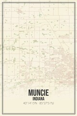 Retro US city map of Muncie, Indiana. Vintage street map.