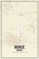 Retro US city map of Muncie, Indiana. Vintage street map.