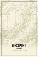 Retro US city map of Westport, Indiana. Vintage street map.