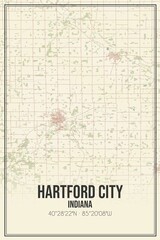 Retro US city map of Hartford City, Indiana. Vintage street map.