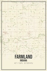 Retro US city map of Farmland, Indiana. Vintage street map.