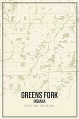 Obraz premium Retro US city map of Greens Fork, Indiana. Vintage street map.