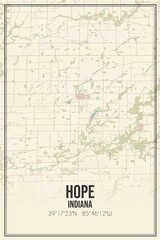 Retro US city map of Hope, Indiana. Vintage street map.