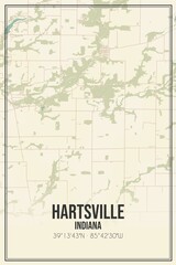 Retro US city map of Hartsville, Indiana. Vintage street map.