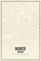 Retro US city map of Muncie, Indiana. Vintage street map.