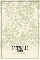 Retro US city map of Greenville, Indiana. Vintage street map.