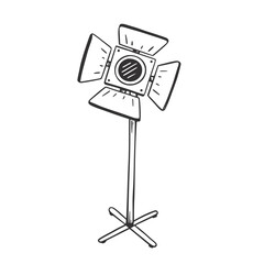 Movie spotlight doodle. Movie light, photography reflector isolated doodle drawing element. Vector illustration