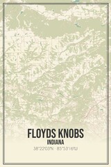 Retro US city map of Floyds Knobs, Indiana. Vintage street map.