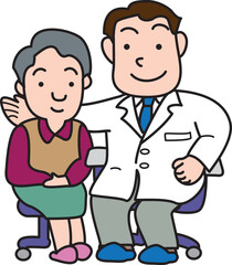 病気治癒を喜ぶ医者と患者

