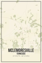 Retro US city map of McLemoresville, Tennessee. Vintage street map.