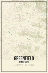 Retro US city map of Greenfield, Tennessee. Vintage street map.