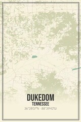 Retro US city map of Dukedom, Tennessee. Vintage street map.