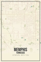 Retro US city map of Memphis, Tennessee. Vintage street map.