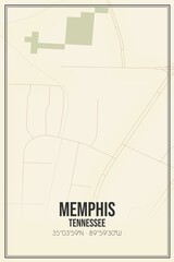 Retro US city map of Memphis, Tennessee. Vintage street map.