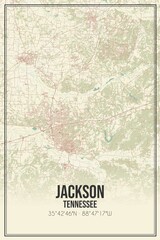 Retro US city map of Jackson, Tennessee. Vintage street map.