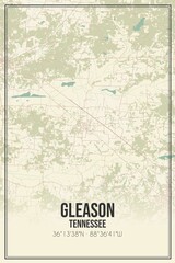 Retro US city map of Gleason, Tennessee. Vintage street map.