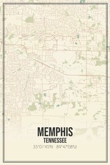 Retro US city map of Memphis, Tennessee. Vintage street map.