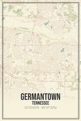 Fototapeta premium Retro US city map of Germantown, Tennessee. Vintage street map.