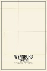 Retro US city map of Wynnburg, Tennessee. Vintage street map.