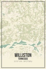 Retro US city map of Williston, Tennessee. Vintage street map.