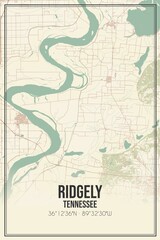 Retro US city map of Ridgely, Tennessee. Vintage street map.