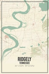Fototapeta premium Retro US city map of Ridgely, Tennessee. Vintage street map.