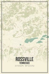 Retro US city map of Rossville, Tennessee. Vintage street map.
