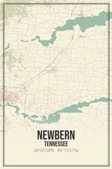 Retro US city map of Newbern, Tennessee. Vintage street map.