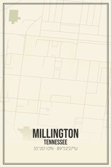 Retro US city map of Millington, Tennessee. Vintage street map.