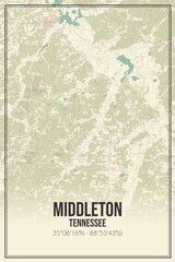 Retro US city map of Middleton, Tennessee. Vintage street map.