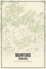 Retro US city map of Munford, Tennessee. Vintage street map.