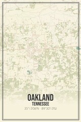 Retro US city map of Oakland, Tennessee. Vintage street map.