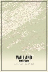Retro US city map of Walland, Tennessee. Vintage street map.